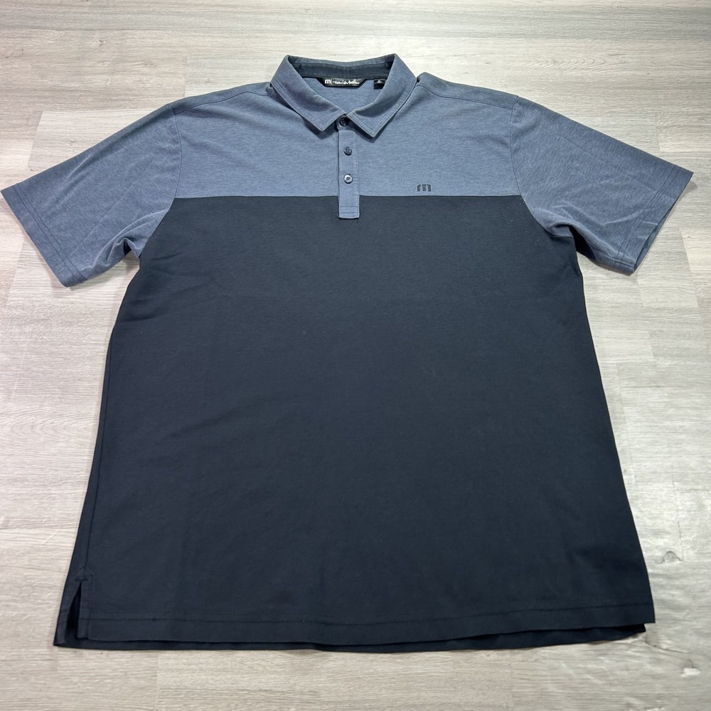 Travis Mathew Polo Shirt Mens XL Black Gray Colorblock Golf Jersey Casual Top